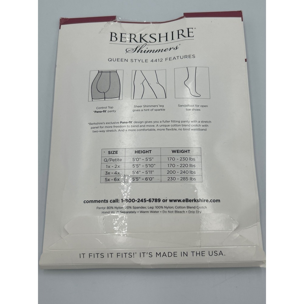 Berkshire Shimmers Queen Pantyhose Candlelight 4412 Control Top Sandalfoot 5x-6x - Picture 3 of 5